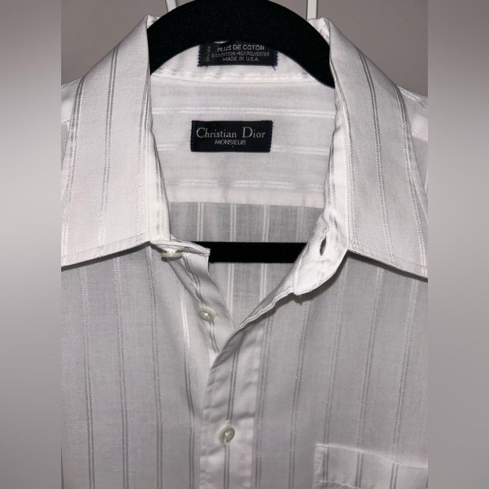 Christian Dior Monsieur Men’s White Dress Shirt with Subtle Stripe - Picture 4 of 11